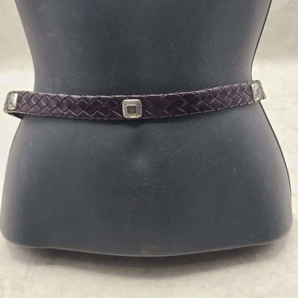 Vtg Brighton Croc Embossed Belt Brown Silver Buckle